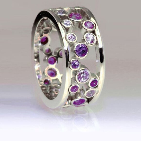 Double Layer Unique Hollowing Colorful Silver CZ Ring for Women, HA4670 - Picture 1 of 1